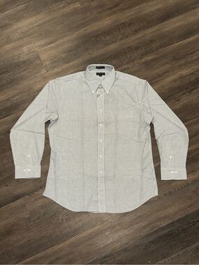 Macy's Men's White and Blue Striped Button-Down Shirt